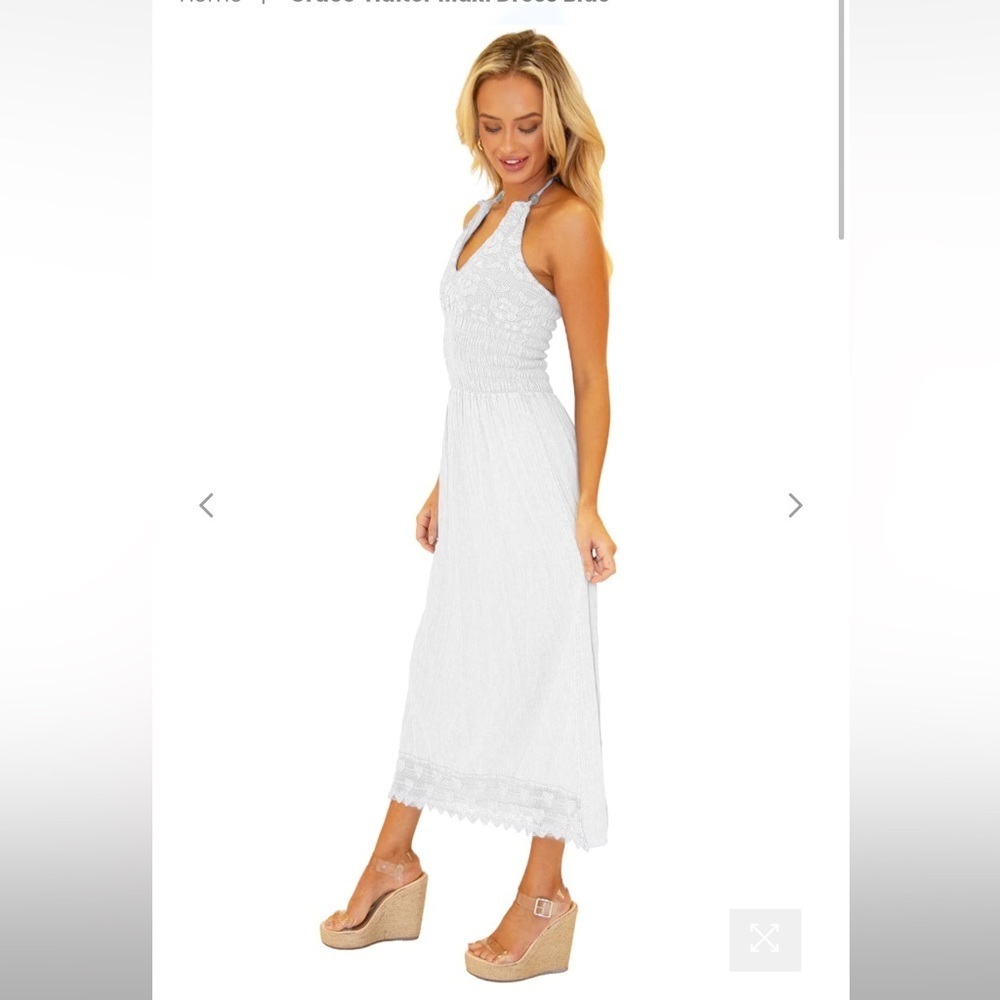 Seaspice resort wear 100% Peruvian Cotton GRACE halter maxi in white. Size XL